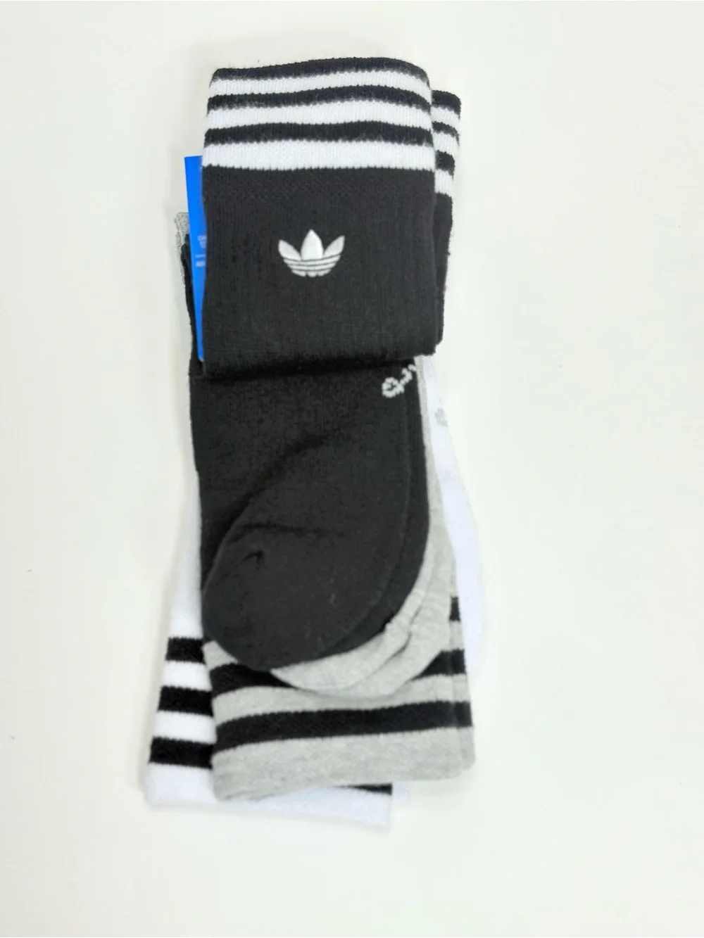 adidas Originals 3-Pack Roller Crew Socks in Black, White & Gray with Trefoil